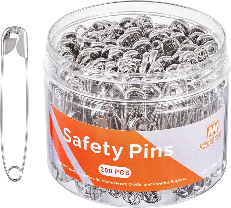 NEEWAY Large Safety Pins, Pack of 200, 2.17Inch/55mm Nickel-Plated Safety Pin for Home Decor, Crafts, and Creative Projects - Image 1